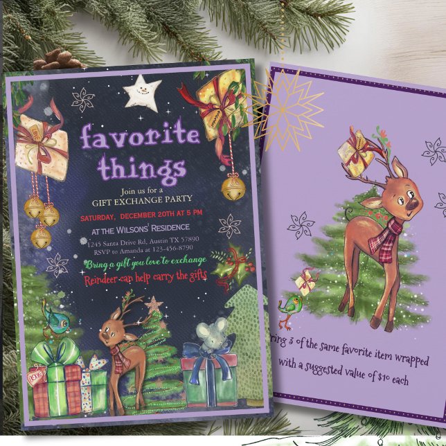 Convite Elegante Intercâmbio de Presentes de Coisas Favori (Elegant Favorite Things Gift Exchange I Night Sky Invitation)