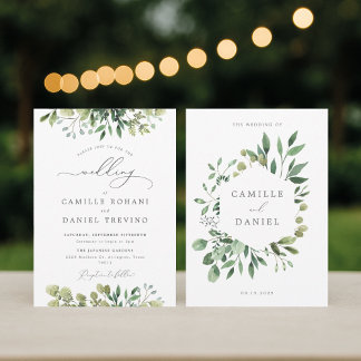 Convite Elegante Invitación a la Boda Verde con Botánica