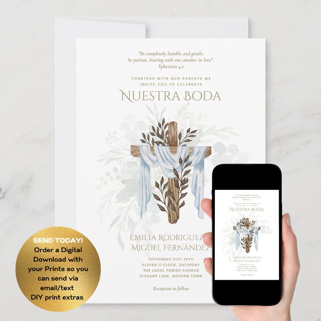 Convite Elegante Invitación De Boda Católica Bilingüe (Criador carregado)