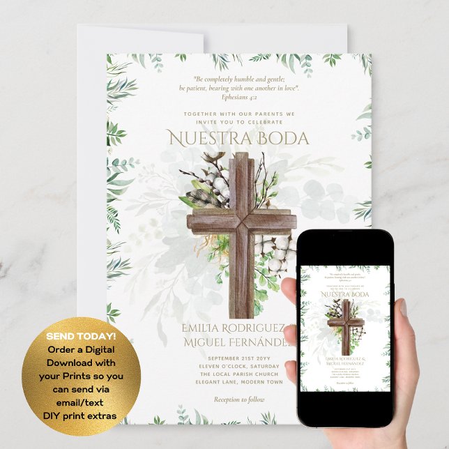 Convite Elegante Invitación De Boda Católica Bilingüe Inv (Criador carregado)