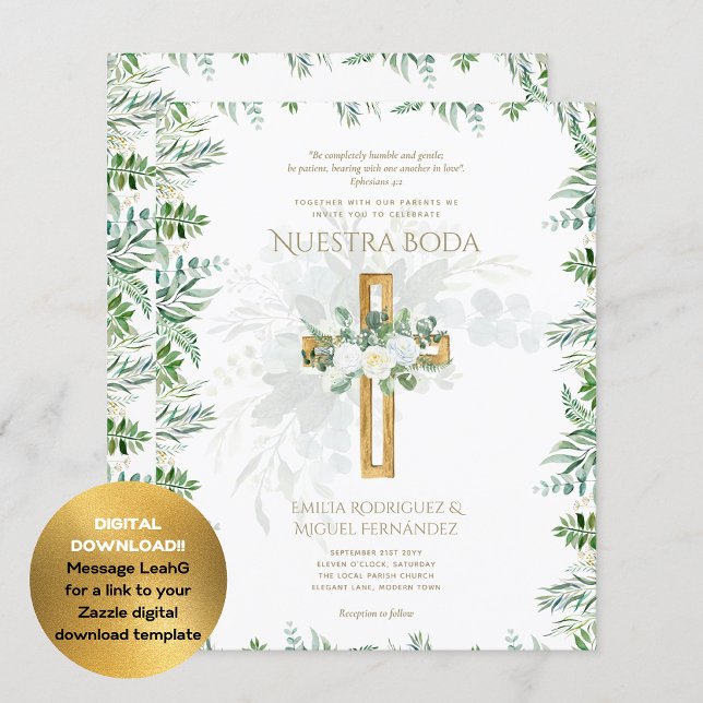 Convite Elegante Invitación De Boda Católica Bilingüe Inv (Criador carregado)