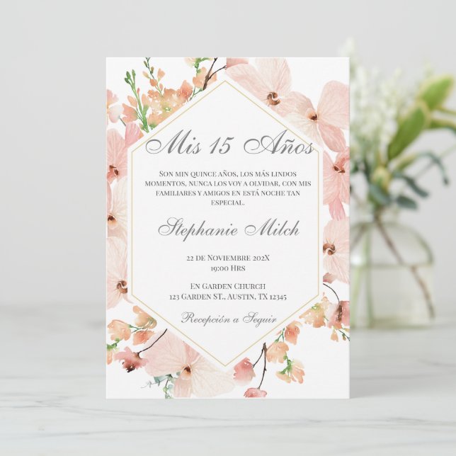 Convite Elegante Invitación de Quinceañera (Em pé/Frente)