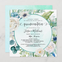 Elegante Invitación de Quinceañera Aqua Turquesa I