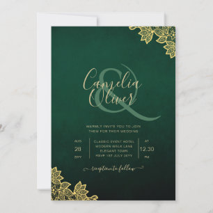 Convite Elegante Invitation Emerald Green Dourado Lace