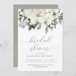 Convite Elegante Ivory e Sage Floral Chá de panela