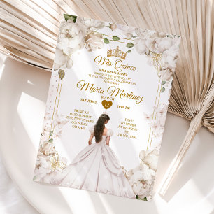 Convite Elegante Ivory White Floral espanhola Girl Mis Qui