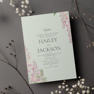 Convite Elegante jacinto floral rosa verde menta casamento