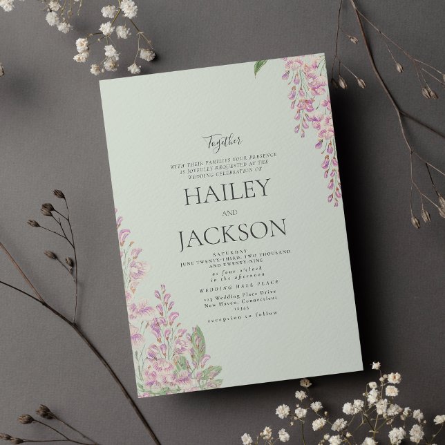 Convite Elegante jacinto floral rosa verde menta casamento (Elegant mint green pink hyacinth floral wedding invitation )