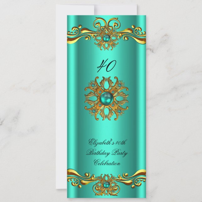 Convite Elegante Jade Green Jewel Festa de aniversário Dou (Frente)