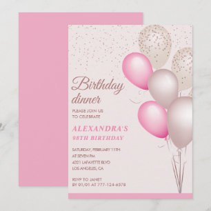 Convite Elegante jantar de aniversário moderno rosa 98º an