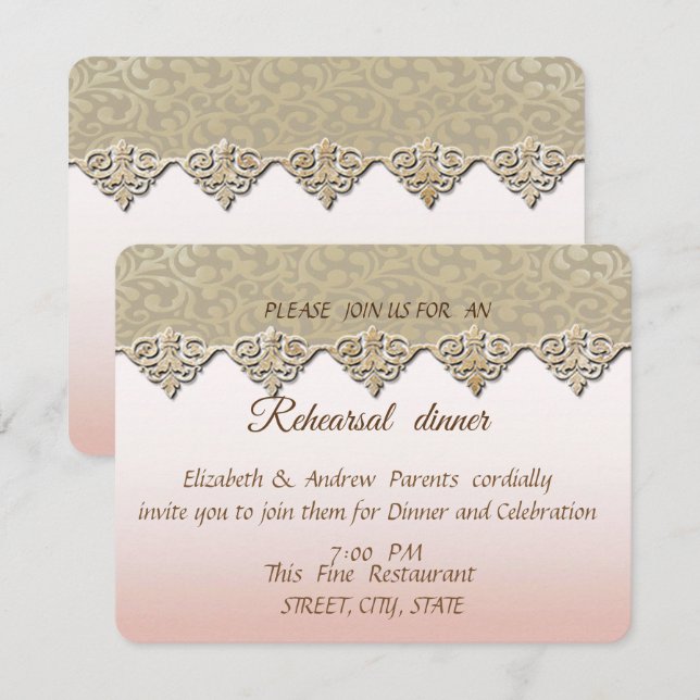 Convite Elegante jantar de ensaio de casamento em damasco  (Frente/Verso)
