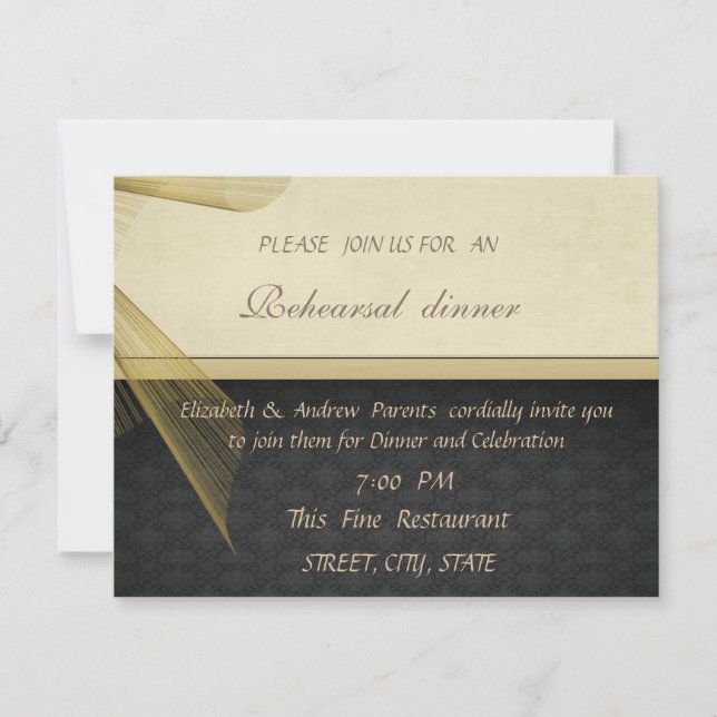 Convite Elegante jantar de ensaio de casamento preto e sof (Frente)