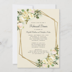 Convite Elegante Jantar de Ensaios de Casamento Floral em 