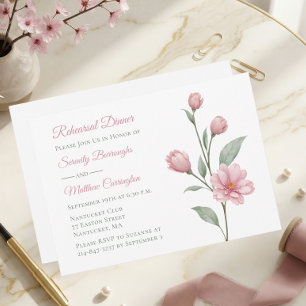 Convite Elegante Jantar de Rehearsal de Noiva Floral Rosa 