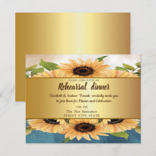 Convite Elegante Jantar de Rehearsal Dourado e Chic, Giras