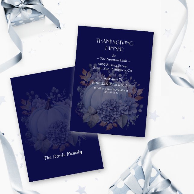 Convite Elegante Janto Floral de Ação de Graças Pumpkin Pe (Criador carregado)