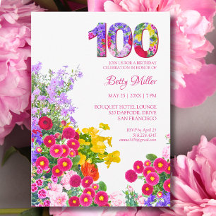 Convite Elegante Jardim de Aniversário de 100 anos Floral