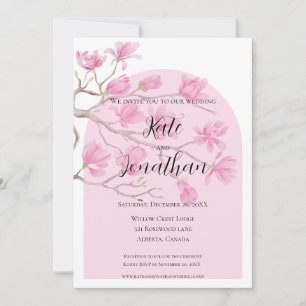 Convite Elegante Jardim de Magnólias Rosa Graciosas