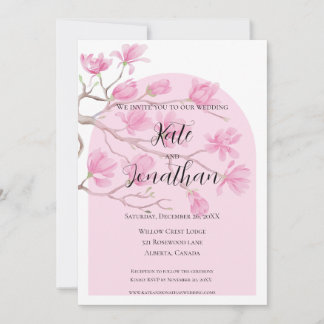 Convite Elegante Jardim de Magnólias Rosa Graciosas