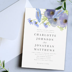 Convite Elegante Jardim em Aquarela Floral Azul Casamento