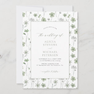 Convite Elegante jardim floral de casamento verde sálvia