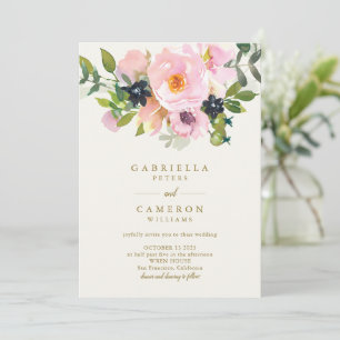 Convite Elegante Jardim Floral Rosa em Aquarela Casamento