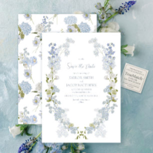 Convite Elegante Jardim Vintage Azul e Branco Salve o Dia