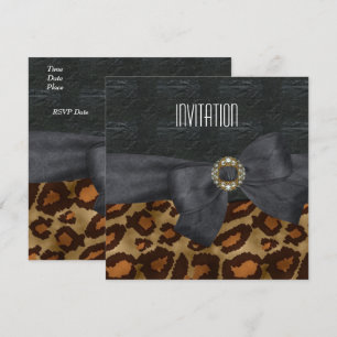 Convite Elegante Jóia Animal Selvagem Preto Dourad