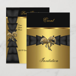 Convite Elegante Jóia Arco Preto Dourado