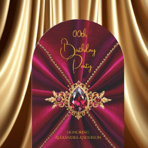 Convite Elegante Jóia de Aniversário em Faux Veludo Dourad