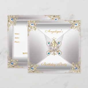 Convite Elegante Jóia de Aniversário em Prata Branco Doura