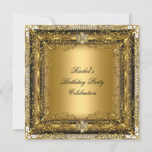 Convite Elegante Jóia de Aniversário Preto Dourado Creme