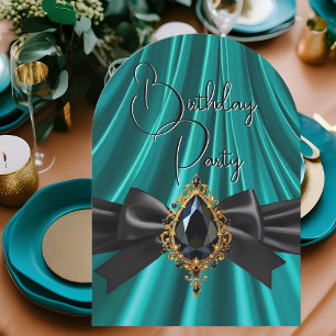 Convite Elegante Jóia de Aniversário Turquesa Jade Dourado
