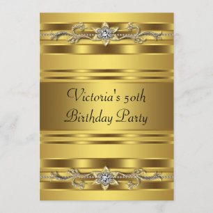 Convite Elegante Jóia Dourada Aniversário de 50 Anos para 