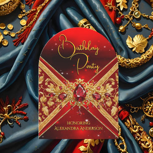 Convite Elegante Jóia Falso Em Relevo Dourado Vermelho de 