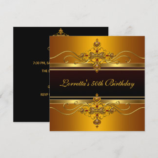 Convite Elegante Jóia Preto Dourado Amarelo 50º Aniversári