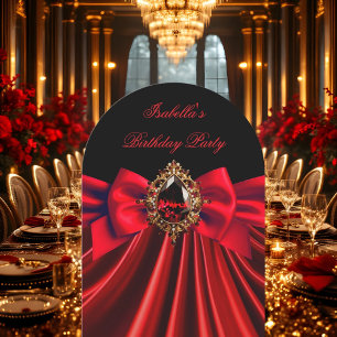 Convite Elegante Jóia Vermelha Laço Preto Festa de Anivers