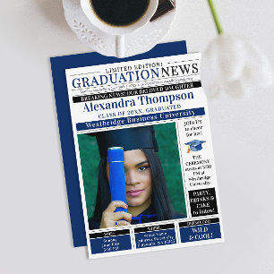 Convite Elegante Jornal de Notícias de Graduado Azul-Marin