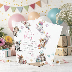 Convite Elegante Kit de Aquarela Um 1º Aniversário Gatinho
