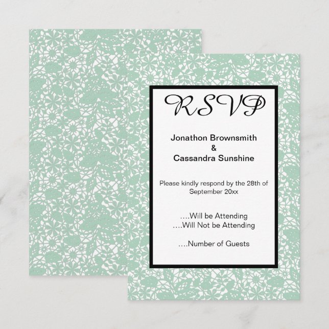 CONVITE ELEGANTE LACE VERDE SAGE RSVP (Frente/Verso)