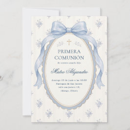 Convite Elegante Laço Azul Espanhol Primera Comunion