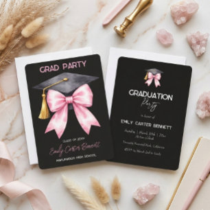 Convite Elegante Laço Coquette Preto Rosa Graduação