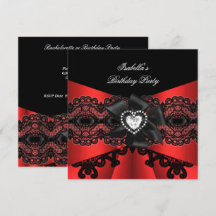 Convite Elegante Laço de Diamante Preto Vermelho Festa de 