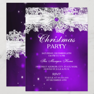 Convite Elegante Laço de Renda Roxo Festa de Natal Feriado