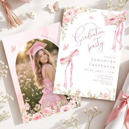 Convite Elegante laço rosa coquette FLORAL foto formatura