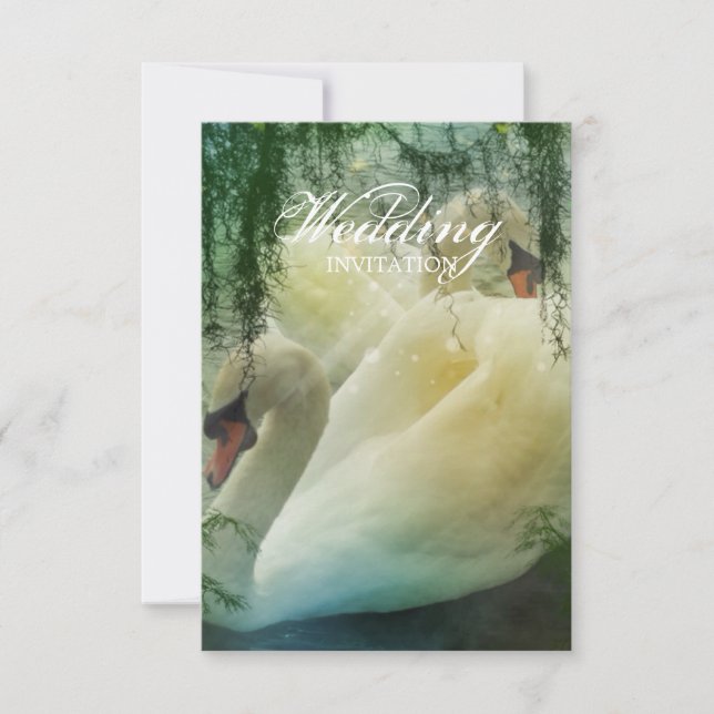 Convite elegante lago de verão cisne branco casamento (Frente)