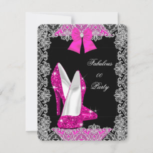Convite Elegante Lantejoulas Rosa Quente Stiletto Fabulosa