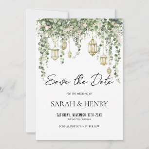 Convite Elegante Lanterna de Eucalipto Save the Date