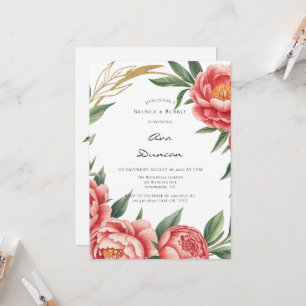 Convite Elegante Laranja Peony Chá de panela Pintado