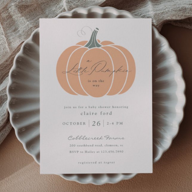Convite Elegante Laranja Pequeno Chá de fraldas de Abóbora (Elegant orange peach pumpkin fall winter baby shower invitations.)